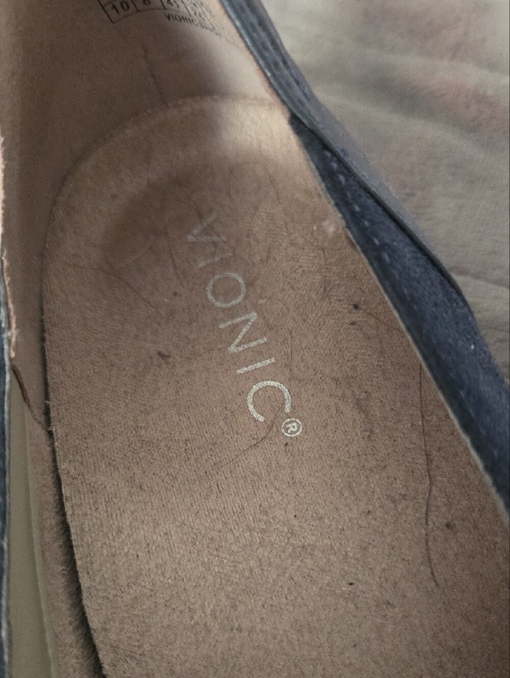 Vionic Navy Suede Mary Jane Wedges with Elastic Strap, Size 10 - Picture 2 of 14